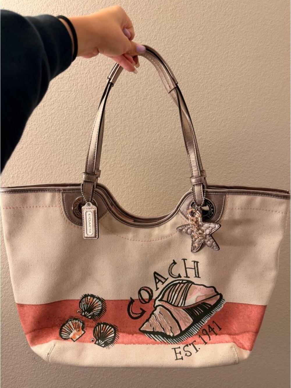 Vintage Coach Seashell Beach Canvas Tote 2012